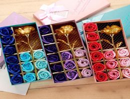 Gold Foil Artificial Decor Rose Gift 12 Pcs Soap Flower Mother039s Day Gift Box Scented Bath Body Petal Flower Soap Flowers BH14967347