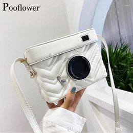 Bag Pooflower Camera Box Design PU Leather Shoulder Bags For Women 2024 Panelled Small Crossbody Femme Purse Bolso Mujer ZH357