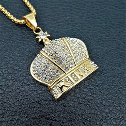 Orthodox Church Crown Cross Pendants Necklaces For Women/Men 14K Gold Chain Iced Out Bling King Jewelry