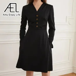 Casual Dresses AEL Original Banquet Little Black Dress Sexy V-Neck Waist Wrapped Shirt For Women Autumn/Winter