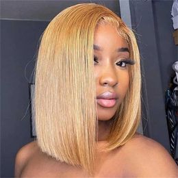 Synthetic Wigs Straight Bob wig 27 blonde human hair pre removed 13X4 lace front Brazilian women 100% Q240523