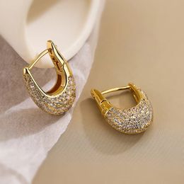 20pcs/lot Europe and the United States exquisite light luxury copper plated 18K gold inlaid zircon U-shaped earrings female INS niche personality senior earrings