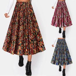 Skirts For Women Summer Plus Size Mid Length Skirt Dance A Line High Waisted Floral Holiday Party Women'S Clothing