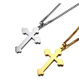 Men Budded Cross Pins Pendant Necklace in Gold Silver Tone Stainless Steel for Religion kolye Male Unisex Jewelry 24quotChain7731479