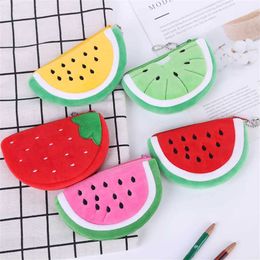 Purse Artificial Fruit Bag Embroidered Plush Coin Wallet Watermelon Strawberry Orange Coin Wallet Phone Key Card Holder Childrens Wallet Y240524