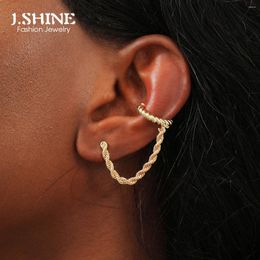 Stud Earrings JShine Gold Color Twist Thick Chain Punk With Earcuff Metal Piercing Catilage Fashion Jewelry Accessories