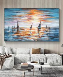 Sailboat Oil Painting Printed on Canvas Wall Art for Living Room Modern Home Decor Sunset Seascape Landscape Painting Colorful4687749