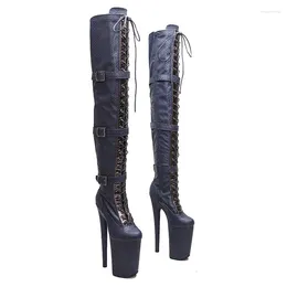 Boots Leecabe 23CM/9inches Navy Snake PU Upper Fashion Lady High Heel Pole Dance Platform Shoes Womens 5B