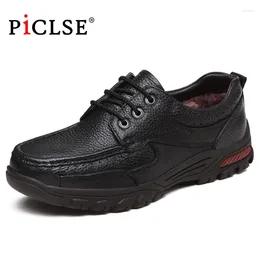 Casual Shoes PICLSE Plus Size Genuine Cow Leather Men Business Oxfords For Flats Winter Moccasins Man