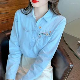 Women's Blouses Females Blusas Mujer Drop Chiffon For Women Fashion Elegant Long Sleeve Tops Solid Embroidery Office Ladies