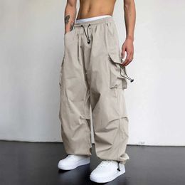 Men's Pants Harajuku oversized cargo parachute pants mens street clothing retro Y2k hip-hop wide leg jogger bag casual sports pants Techwear Y240522