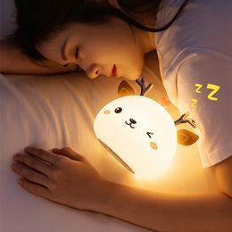 Love Deer Night Light Touch Sensor Remote Control Colorful Silicone USB laddningsbar LED -lampa för barn Barnflickan gåva