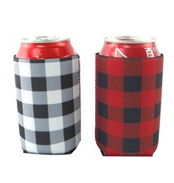 DHL Red Buffalo Cheque Cooler Bag Whole Blanks Neoprene Black Red Plaid Can Covers Wedding Gift Tin Wraps5383217