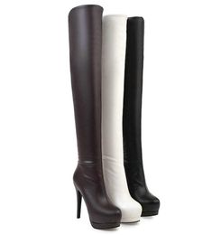 Boots 2021 Women Over The Knee Platform Thin High Heel Ladies Thigh PU Leather Side Zipper Women039s Black Brown White5400767