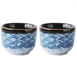 Cups Saucers 2Pcs Japanese Style Glazed Sake Cup Sea Ripple Serving For Home