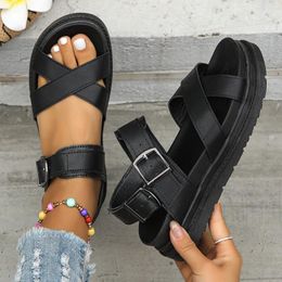 Casual Shoes Black Open Toe Flatform Wedges Woman Summer Beach Sandals Sexy Women Plus Size PU Leather Sandalias 43