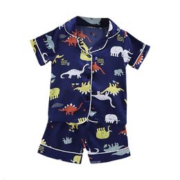 Kids Dinosaur Print Niress Baby Boy Girls Pamas Button T Shirt Shorts Outfits Toddler Sleepwear Set L2405
