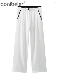 Women's Pants Aonibeier Y2K Patchwork Women White 2024 Summer Zipper High Waisted Full Length Office Suit Pant Female Trousers Thin