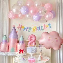 Party Decoration Cute Pink Balloon Set Happy Birthday Banner Castle Balloons Honeycomb Cake Baby Shower Cap