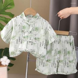 Clothing Sets Boy Chinese Style Set With Character Buckle Summer Thin Short Sleeved Capris Baby Performance Suit Boys Birthday Gifts