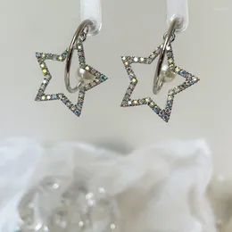 Stud Earrings Fashion Shiny Rhinestone Hollow Star Lady Minimalist Cute C Shape Pentagram Korean For Women Jewellery