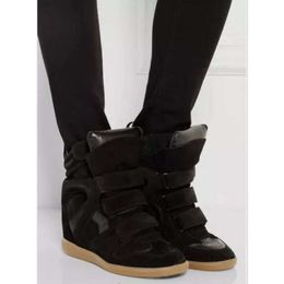 Isabel Hot Leather-trimmed Sale-Black Genuine Suede Bekett Wedge Sneakers Women Fashion Show Paris New Shoes