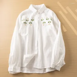 Women's Blouses White Women Shirt 2024 Spring Summer Embroidery Flowers Loose Cardigan Mori Girl Long Sleeve Fashion Lady Blouse Female