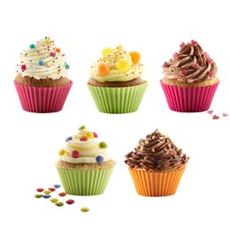 12pcs Silicone Cake Mould Round Muffin Cupcake Baking Moulds Reusable DIY Cake Decorating Tools Wedding Birthday Party Decorations