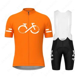 Orange Cycling Jersey Set 2023 Men Short Sleeve Clothing MTB Bike Uniform Ropa Maillot Ciclismo Summer Road Bicycle Wear 240523