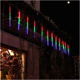 Decorações de Natal ANBLUB 30cm 50cm 8 tubos impermeabilizados com chuva de chuva de chuva de chuva Luzes de cordas LEDs para a decoração ao ar livre para a árvore domiciliar EU/US DH4PT