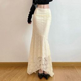 Skirts Y2K Vintage Lace Long Skirt Women Aesthetic Fairy Stylish High Street Maxi 2024 Summer Outfits Sexy Ladies Beach Style