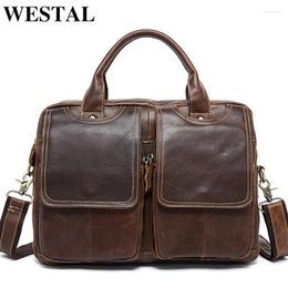 Briefcases WESTAL Men's Bag Genuine Leather Laptop Totes For Document Office Bags Men Messenger 8002