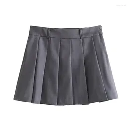 Skirts Women Fashion Wide Pleated Side Zip Mini Skirt Vintage Mid Waist Short