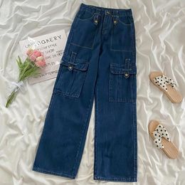 Women's Jeans Female Fashion Vintage American Navy Blue High Waist Women Oversize Streetwear Wide Leg Trouser Baggy Denim Cargo Pants