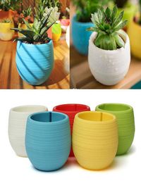 Mini Colourful Round Plastic Plant Flower Pot Garden Home Office Decor Planter5635277