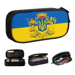 Customised Coat Of Arms Ukraine Kawaii Pencil Case Girls Boys Large Capacity Ukrainian Flag Pouch Students Stationery