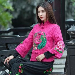 Ethnic Clothing Ladies Chinese Tops Hanfu Embroidery Vintage Coat Literary Stand Collar Cotton Linen Style Women FF1758