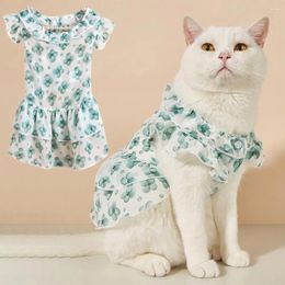 Dog Apparel Cat Clothes Ruffle Sleeves Dress Floral Princess Pet