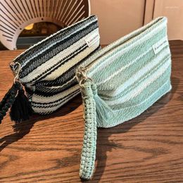 Cosmetic Bags Striped Bag Women Skin Care Storage Zipper Makeup Organiser Large Capacity Beauty Pouch Travel Toiletry Black