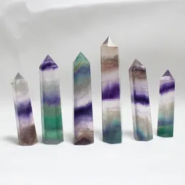 Decorative Figurines Mineraali 4-7cm Rainbow Fluorite Tower Natural Purple Green Healing Crystal Quartz Hexagonal Wand Treatment Rock Stone