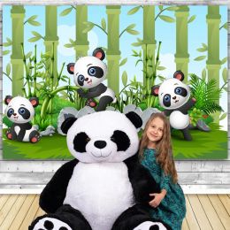 Cute Panda 1st Birthday Backdrops For Photography Bamboo Flower Baby Shower Party Backgrounds Photo Photographic Studio Shoot