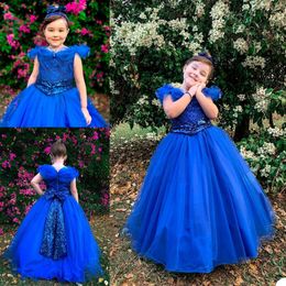 Lovely Kids Dresses A Line Flower Girl Dresses For Wedding Party Gowns Lace Tulle Ankle-Length Tiered Bow Beads Sequins Appliques First 209I