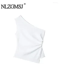 Women's Tanks Nlzgmsj Off Shoulder White Top Women Asymmetric Ruched Crop Tops Woman Sleeveless Summer Blouses Streetwear Corset Tank