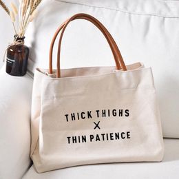 Shopping Bags Thick Thighs Funny Letters Printed Canvas Tote Bag Gift For Friends Handbag Work Book Women Lady Beach Drop