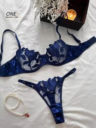 Bras Sets Lace Sexy Erotic Floral Embroidery Lingerie Set For Women Sensual 2-Piece Bra Panty Underwear