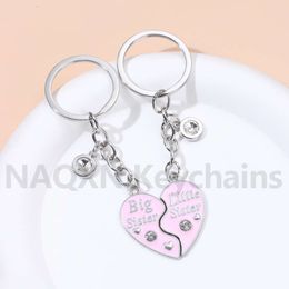 Pretty Heart Big Little Sister Keychain Love Pink Romantic Key Ring For Bag Decoration Women Girl Handmade DIY Jewelry Set