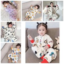 Baby Boy Girl Pamas Autumn Winter Cartoon Donald Pooh Onesie Sleepwear Warm Jumpsuit Children Sleeping Bag Sweatshirt L2405
