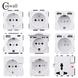 COSWALL C1 E20 X2 L1 S08 White EU US UK Italian Chile Universal Socket Type-C USB Charger Waterproof Lid Audio Outlet Module DIY