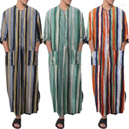 Ethnic Clothing Muslim Plus Size 5XL Robe Arab Men Loose Casual Stripe Long Sleeve Middle East Jubba Thobe Dubai Arabic Kaftan Cotton