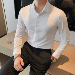 Men's Dress Shirts 2024 Autumn Solid Long Sleeve Shirt Men Clothing Simple Slim Fit Casual Formal Wear Office Blouse Homme Size S-4XL